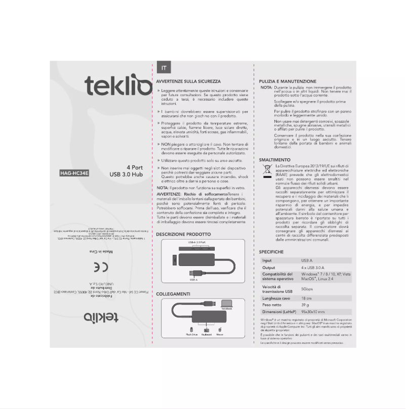 Page n°1 - Manuel utilisateur TEKLIO HAG-HC34E