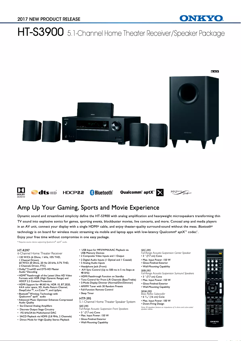 Page 1 de la notice Fiche technique Onkyo HT-S3800