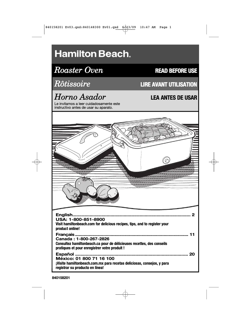 Page 1 de la notice Manuel utilisateur Hamilton Beach 32229