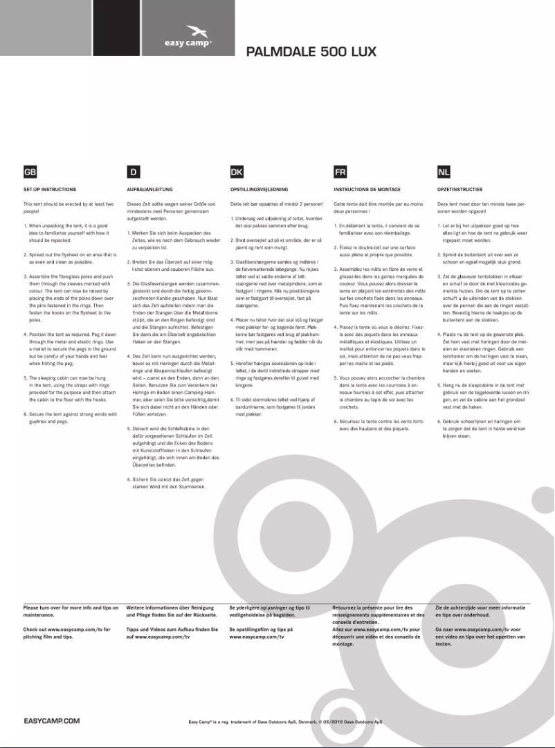 Page 1 de la notice Manuel utilisateur Easy Camp Palmdale 500 Lux