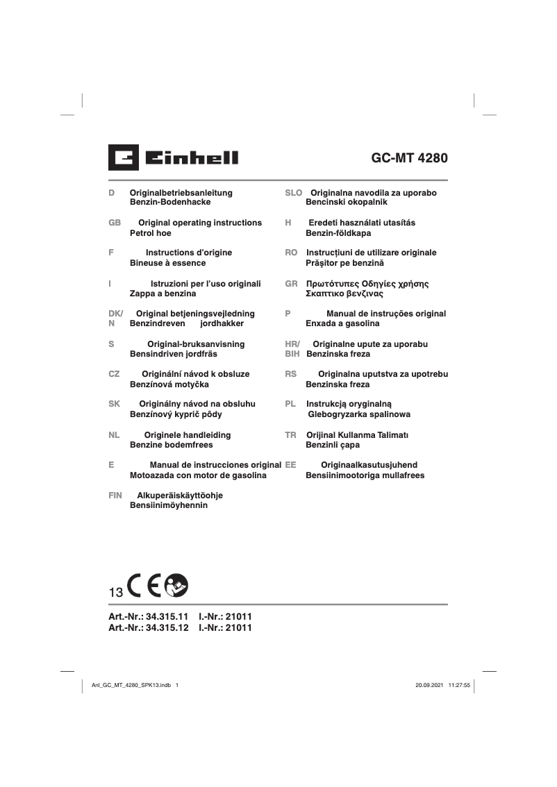 Page 1 de la notice Manuel utilisateur Einhell GC-MT 4280
