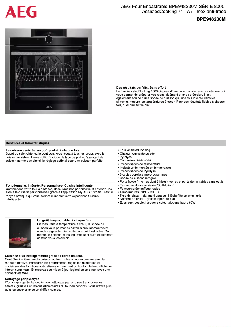 Page 1 de la notice Fiche technique AEG BPE948230M