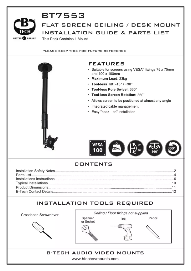 Page n°1 - Manuel utilisateur B-Tech BT7553-025