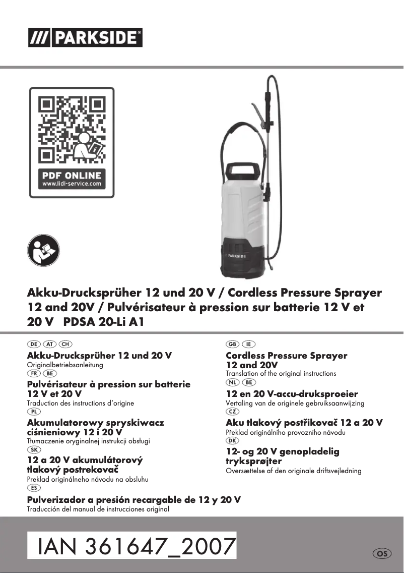 Page n°1 - Manuel utilisateur Parkside PDSA 20-Li A1