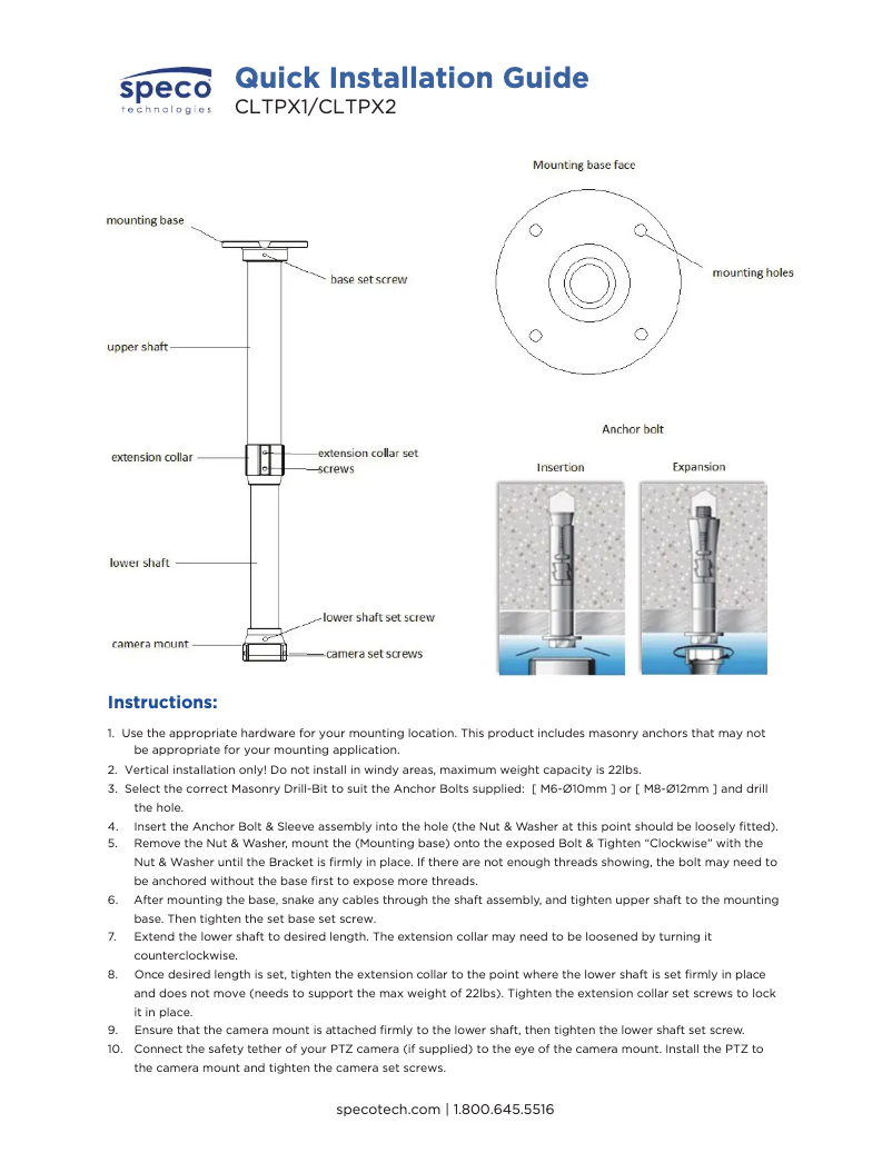 Página 1 del manual Manual de usuario Speco Technologies CLTPX2