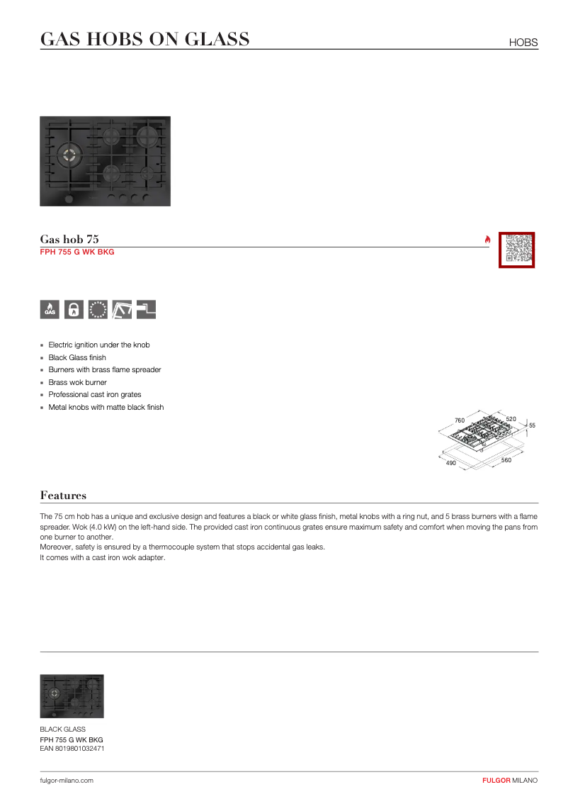 Page n°1 - Fiche technique Fulgor Milano FPH 755 G WK BKG