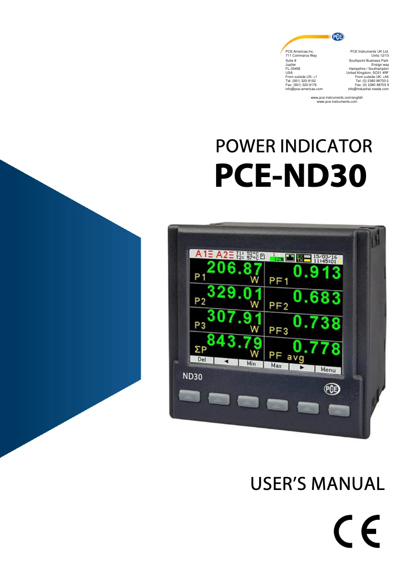 Page n°1 - Manuel utilisateur PCE Instruments PCE-ND30