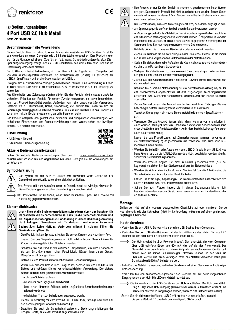 Page 1 de la notice Manuel utilisateur Renkforce RF-4830984