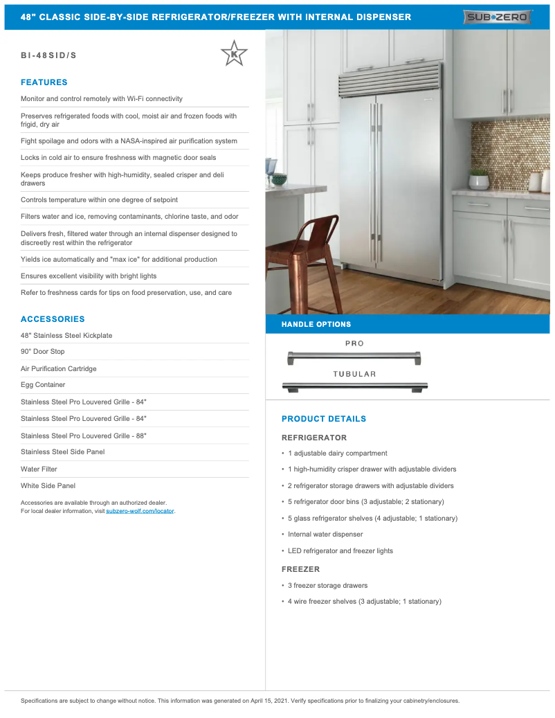 Page 1 de la notice Manuel utilisateur Sub-Zero BI-48SID/S/PH