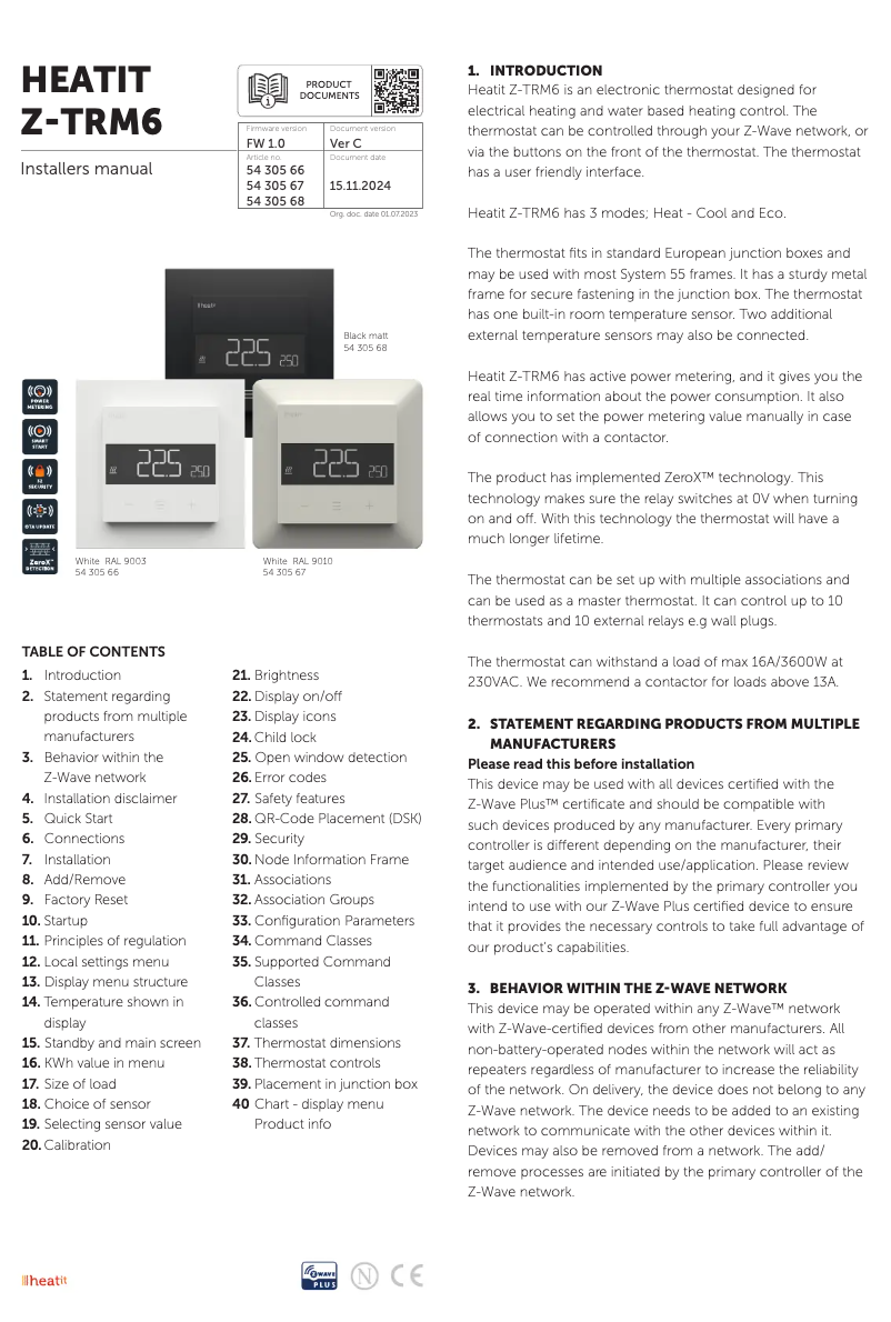 Page n°1 - Manuel utilisateur Heatit Z-TRM6