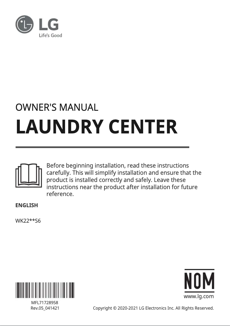 Page 1 de la notice Manuel utilisateur LG WK22GBS6