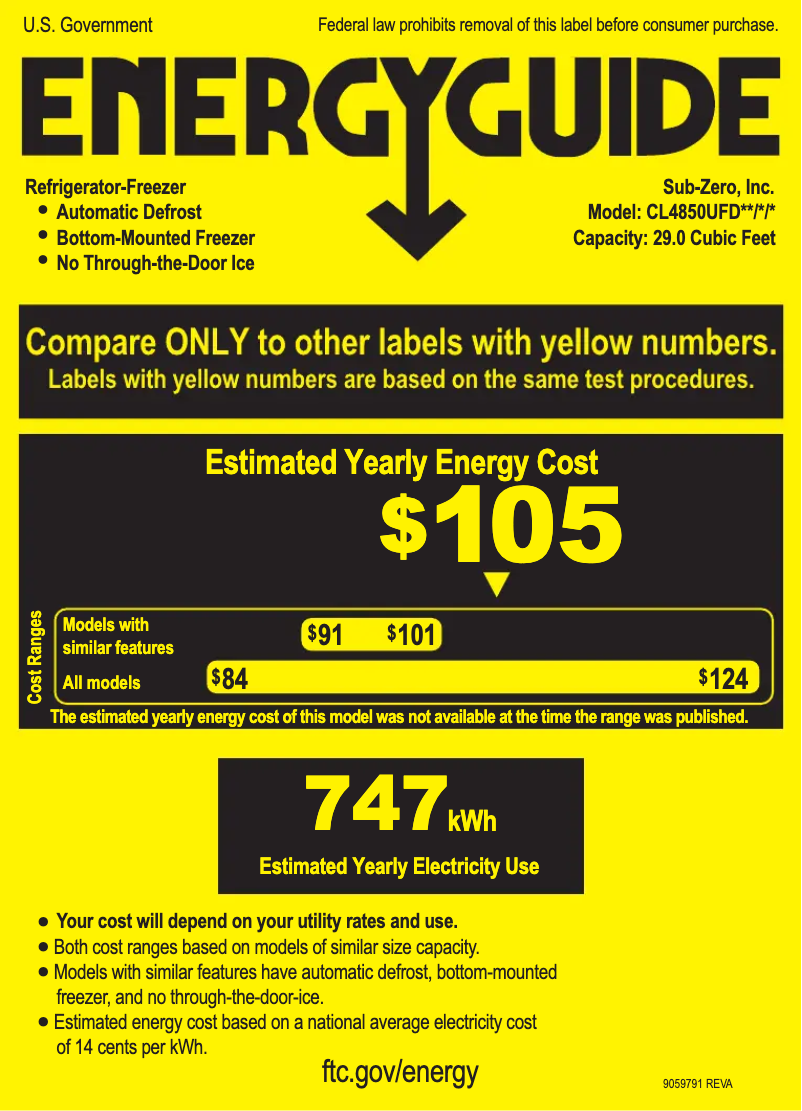 Page 1 de la notice Label énergétique Sub-Zero CL4850UFO