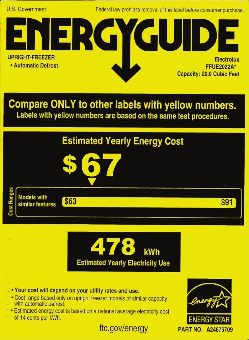 Page 1 de la notice Label énergétique Frigidaire FFUE2022AW