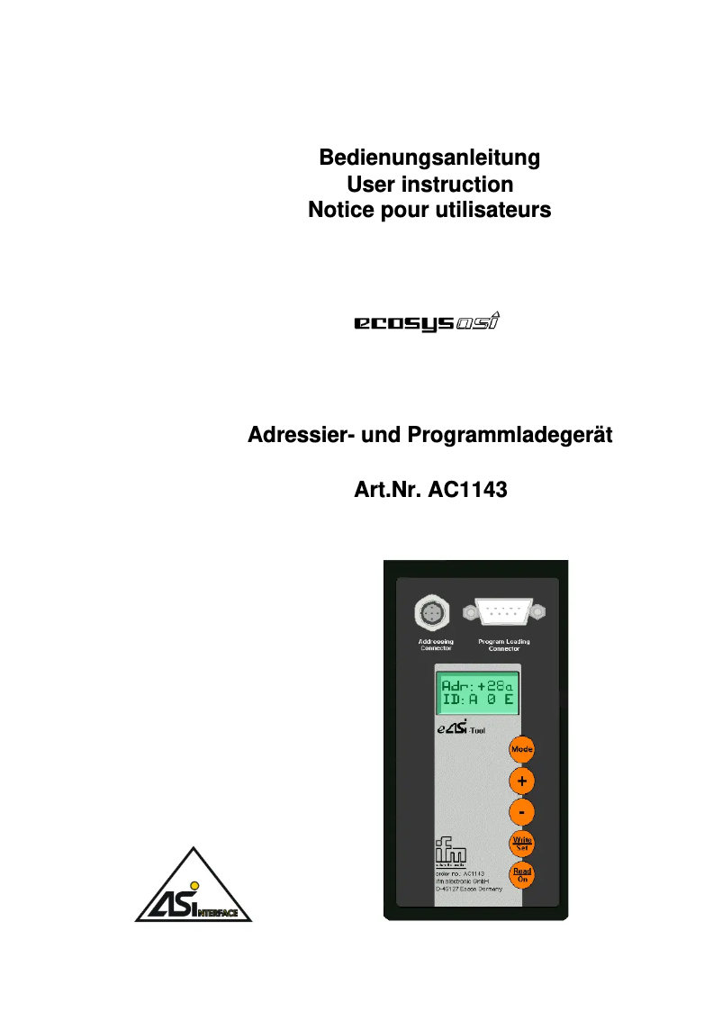 Page n°1 - Manuel utilisateur IFM AC1143