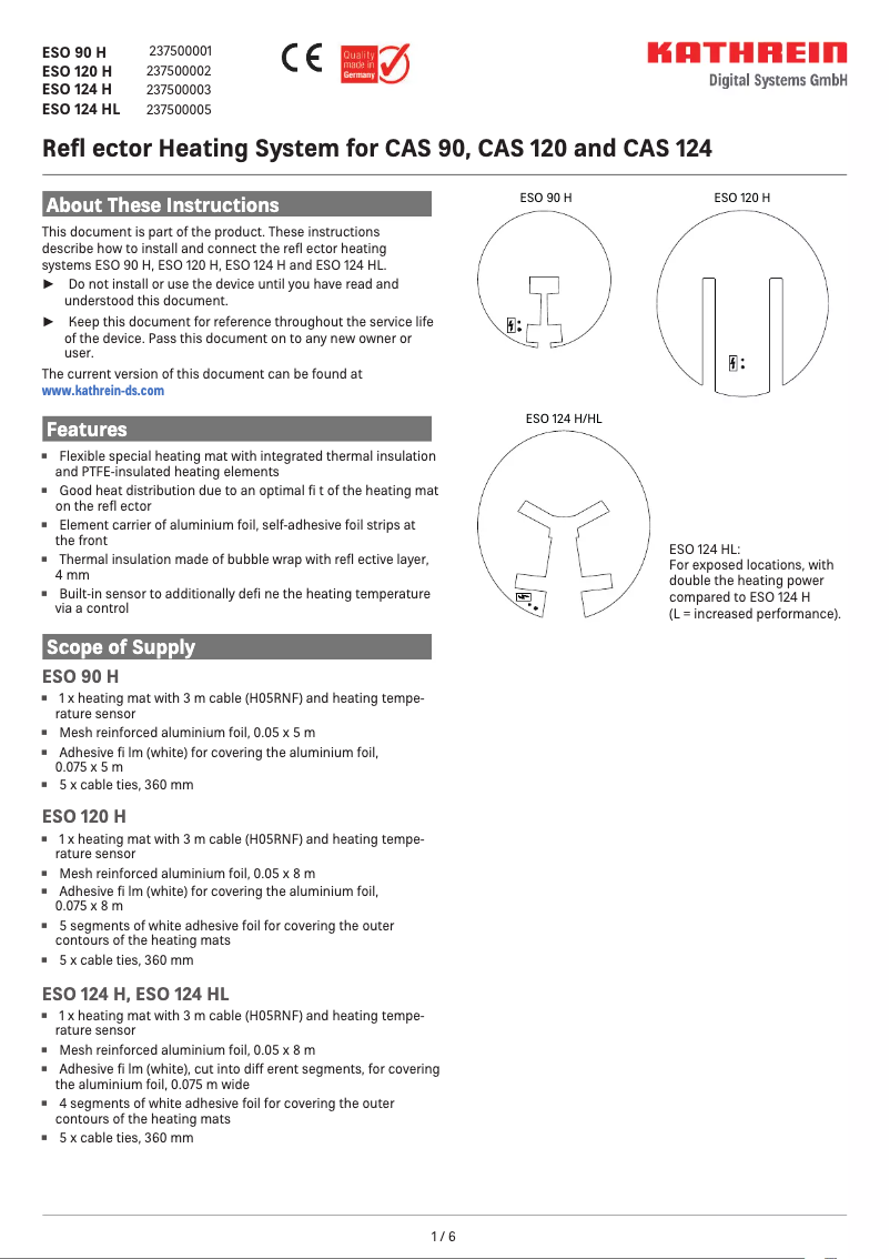 First page image of the manual for ESO 90 H