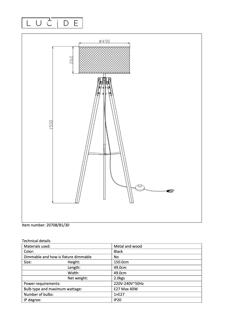 Page 1 de la notice Manuel utilisateur Lucide Aldgate 20708/81/30