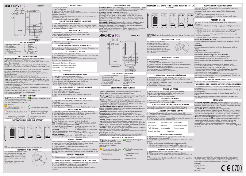 Page 1 de la notice Manuel utilisateur Archos F32