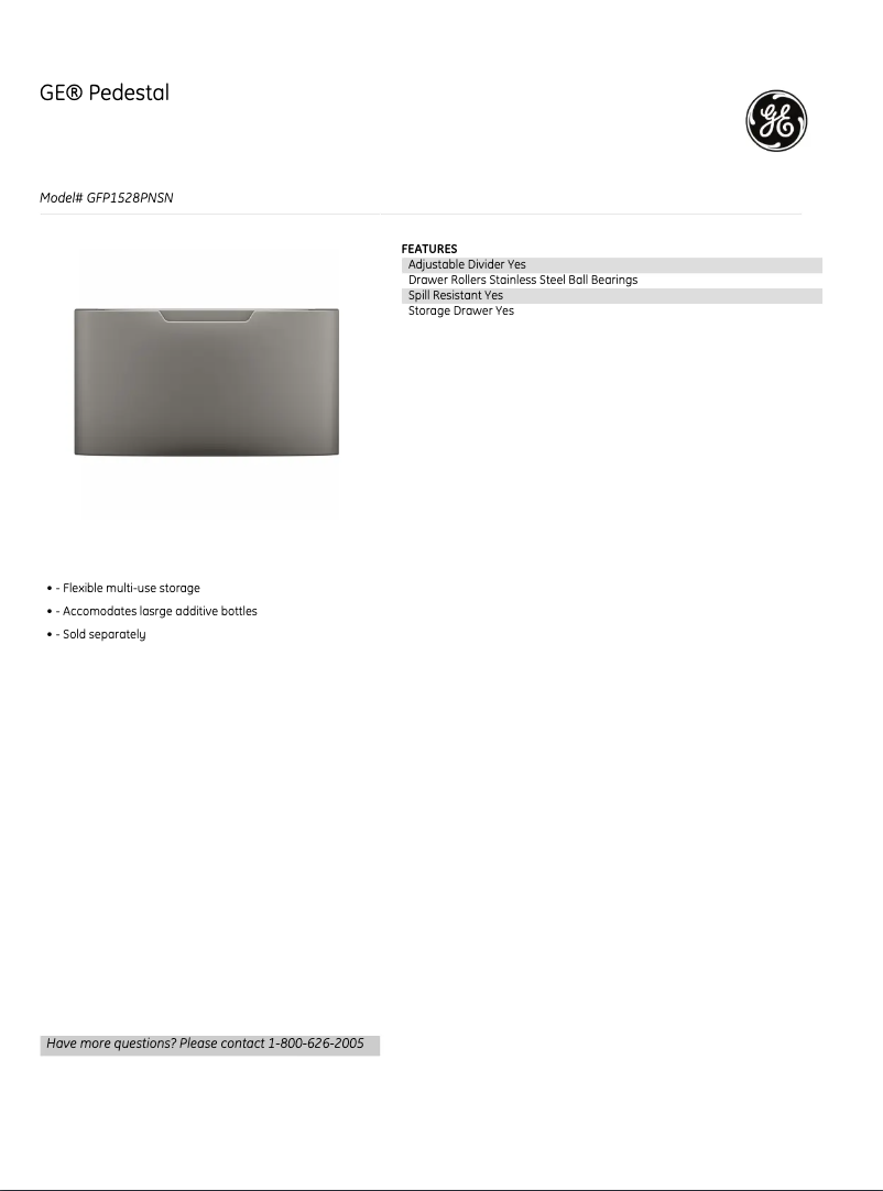 Page 1 de la notice Fiche technique GE GFP1528PNSN