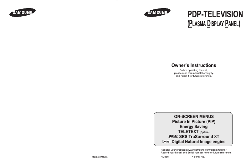 Image de la première page du manuel de l'appareil PS-50Q92H