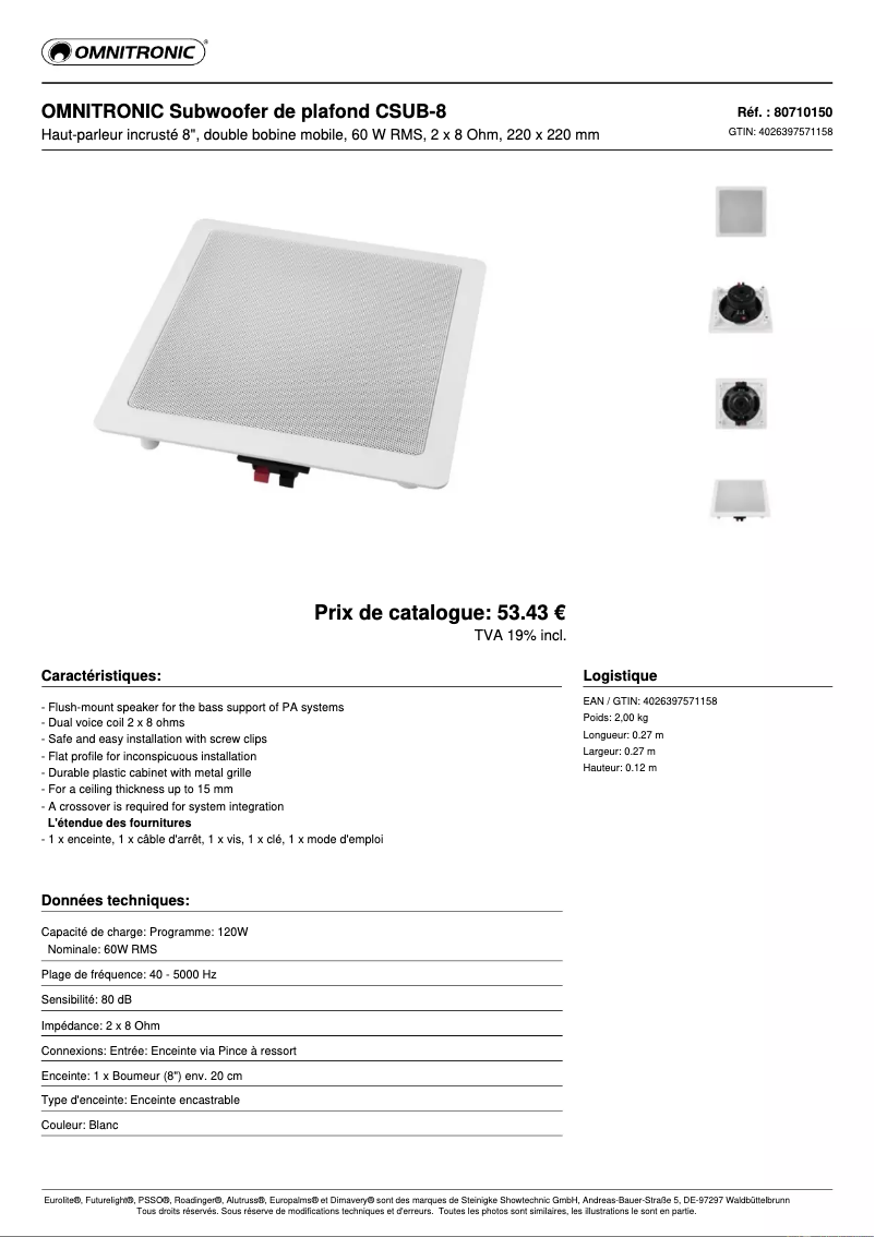 Page n°1 - Fiche technique Omnitronic CSUB-8