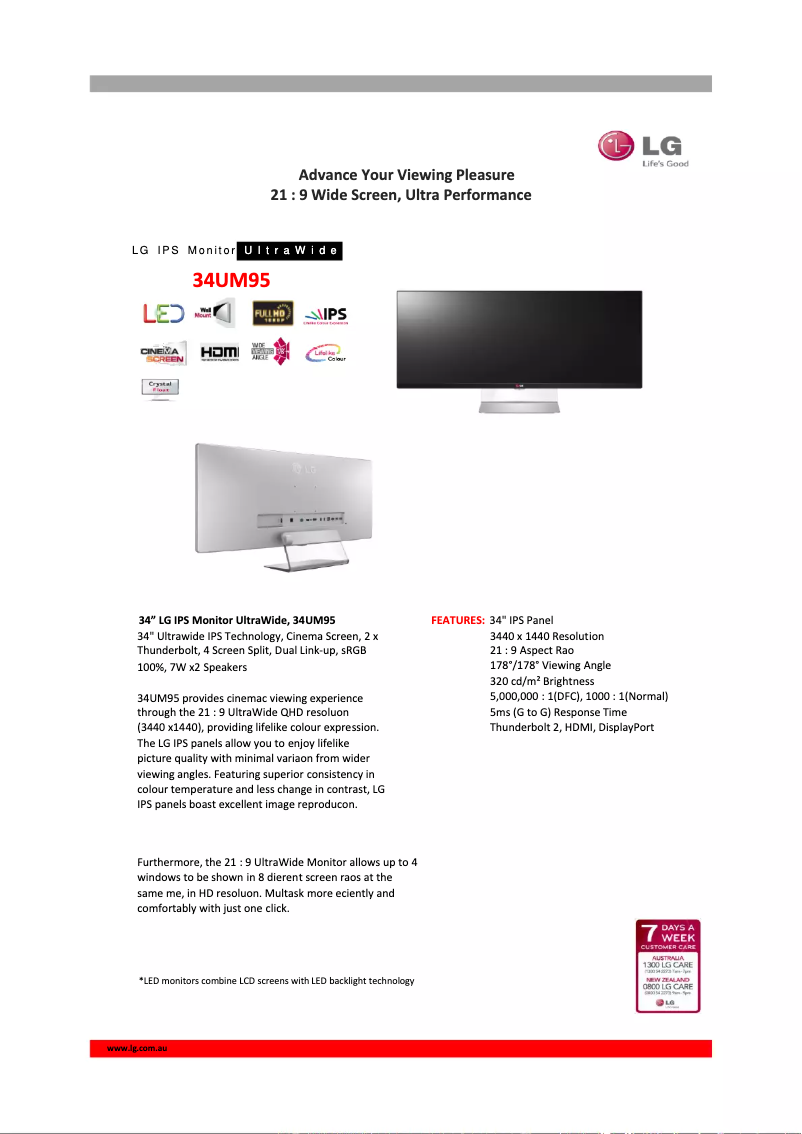 Page n°1 - Fiche technique LG 34UM95C-P