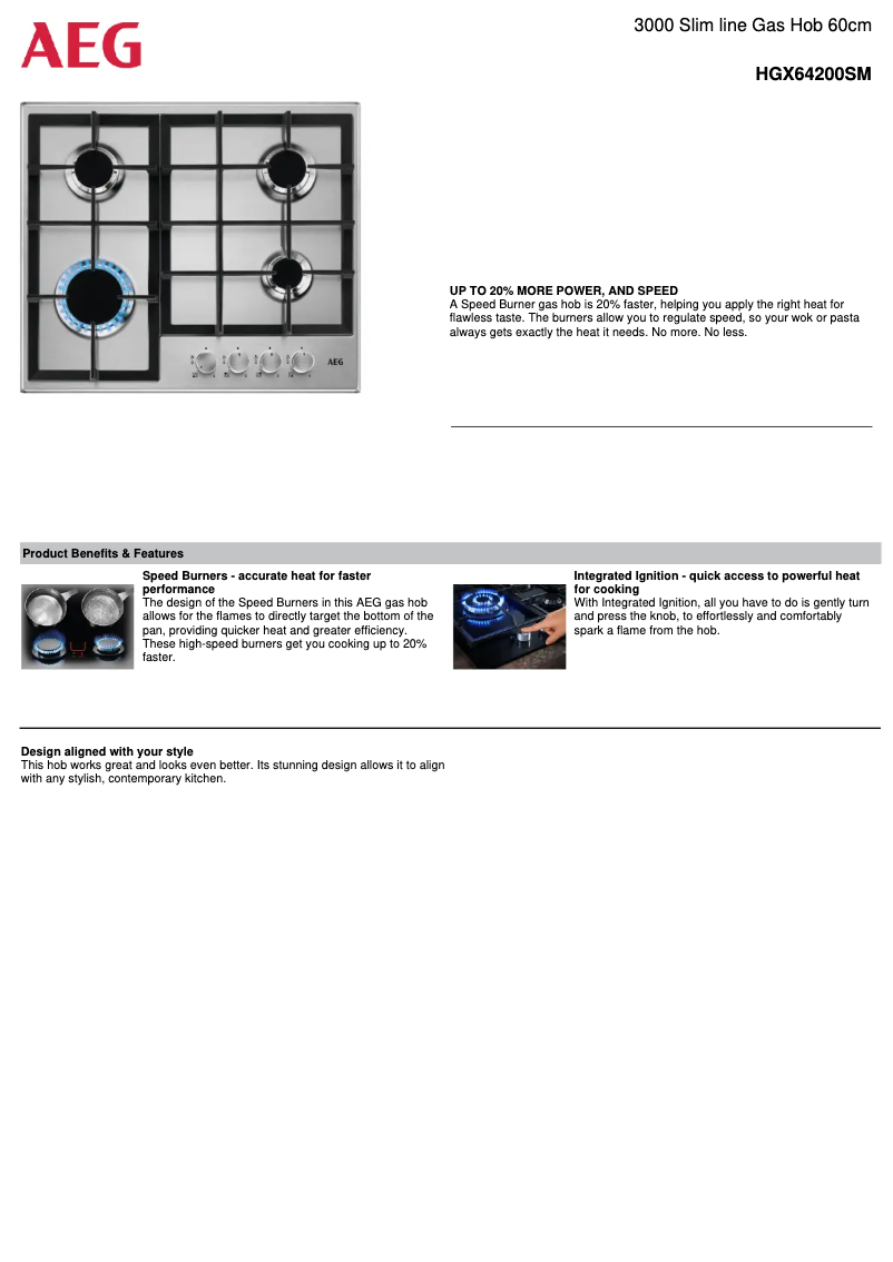 Page 1 de la notice Fiche technique AEG HGX64200SM