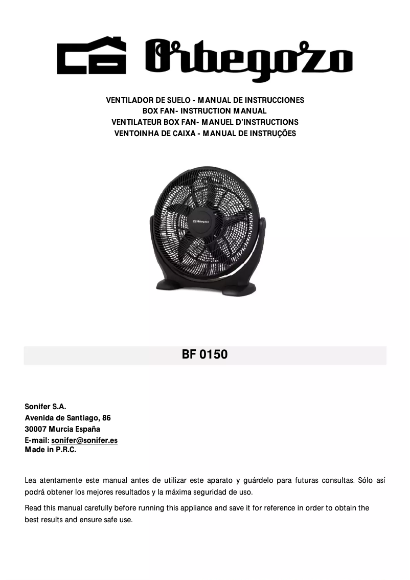 Page n°1 - Manuel utilisateur Orbegozo BF 0150