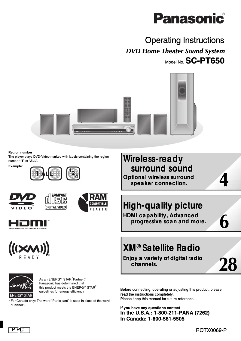 Page 1 de la notice Manuel utilisateur Panasonic SC-PT650