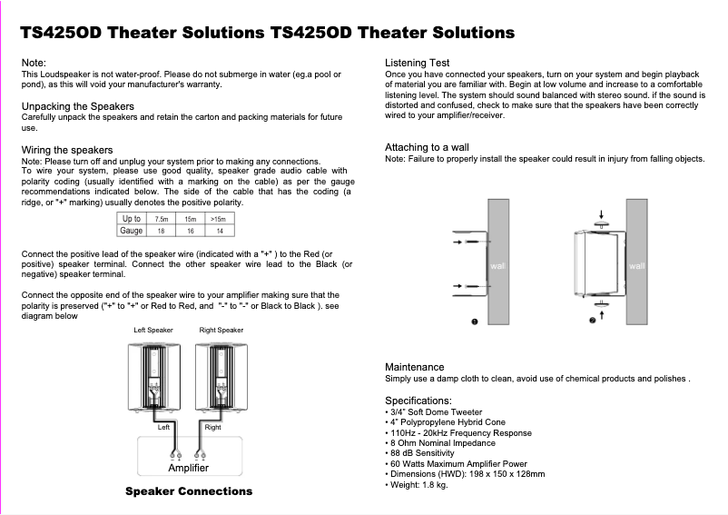 Page 1 de la notice Manuel utilisateur Theater Solutions TS425OD
