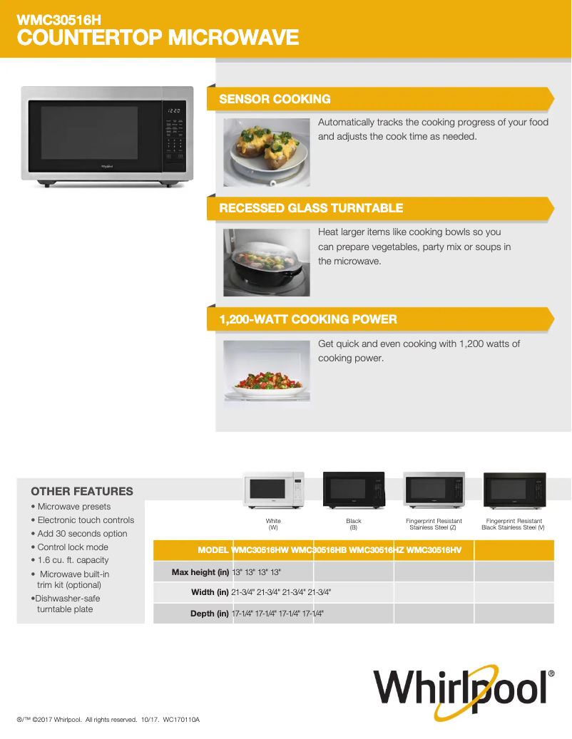 Page 1 de la notice Fiche technique Whirlpool WMC30516HV