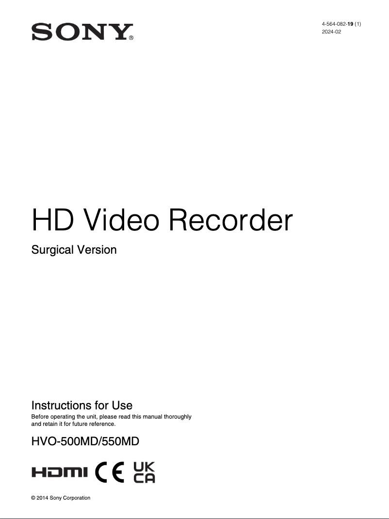 Page n°1 - Manuel utilisateur Sony HVO-550MD