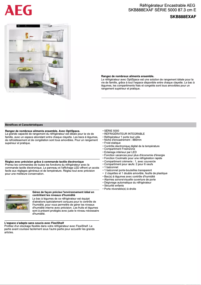 Page 1 de la notice Fiche technique AEG SKB888EXAF