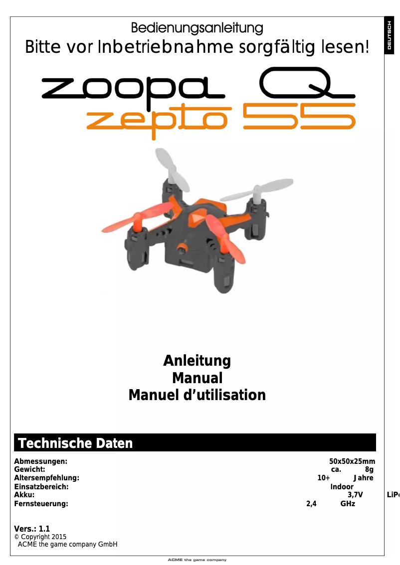 Page n°1 - Manuel utilisateur Snakebyte Zoopa Q55 Zepto Qu