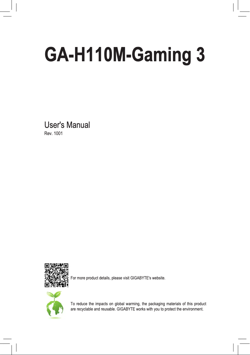 Page 1 de la notice Manuel utilisateur Gigabyte GA-H110M-Gaming 3