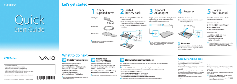 Page n°1 - Guide d'installation Sony Vaio VPCEB3KFX
