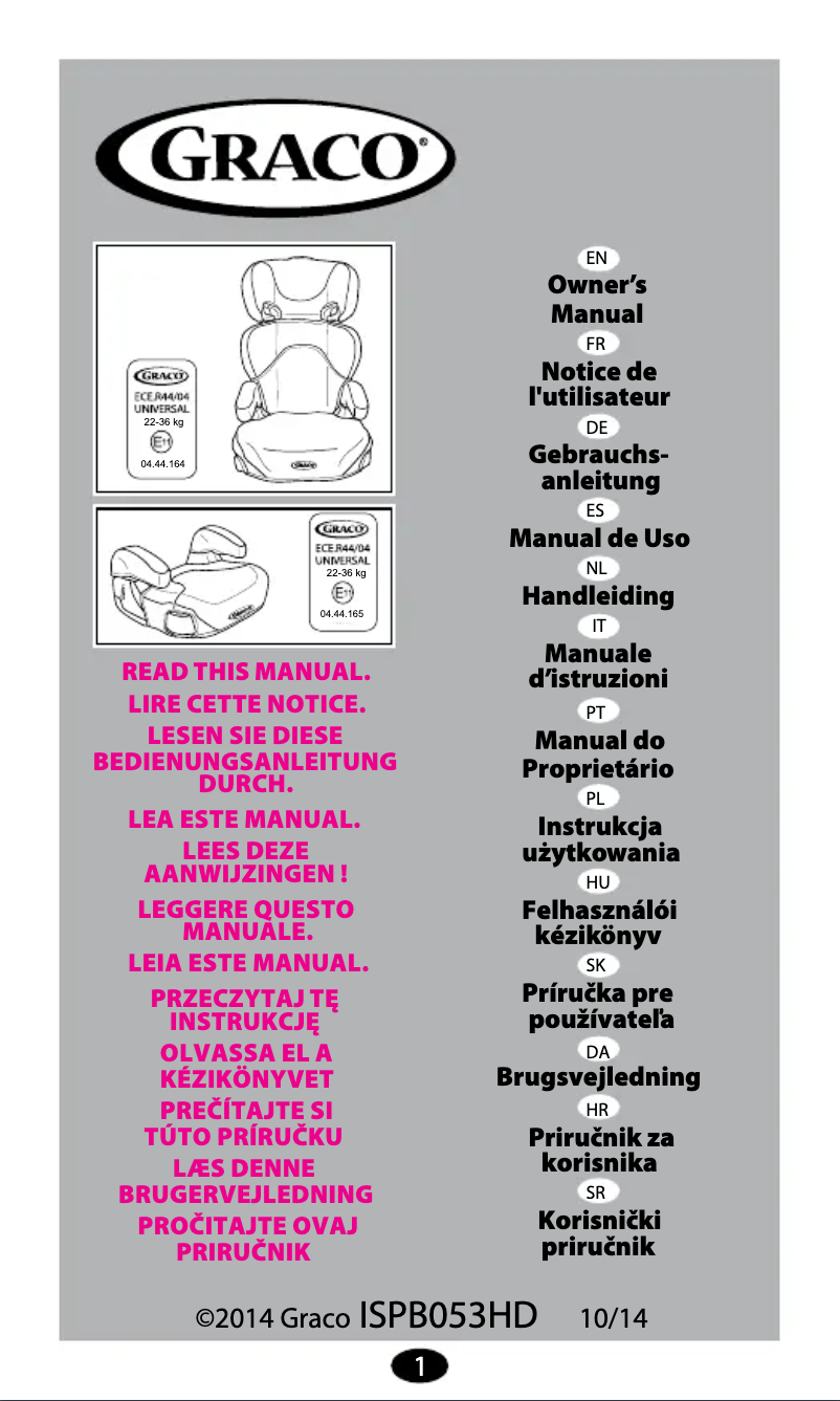 Page n°1 - Manuel utilisateur Graco Junior Maxi