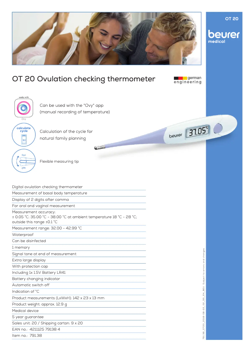 Page 1 de la notice Fiche technique Beurer OT 20