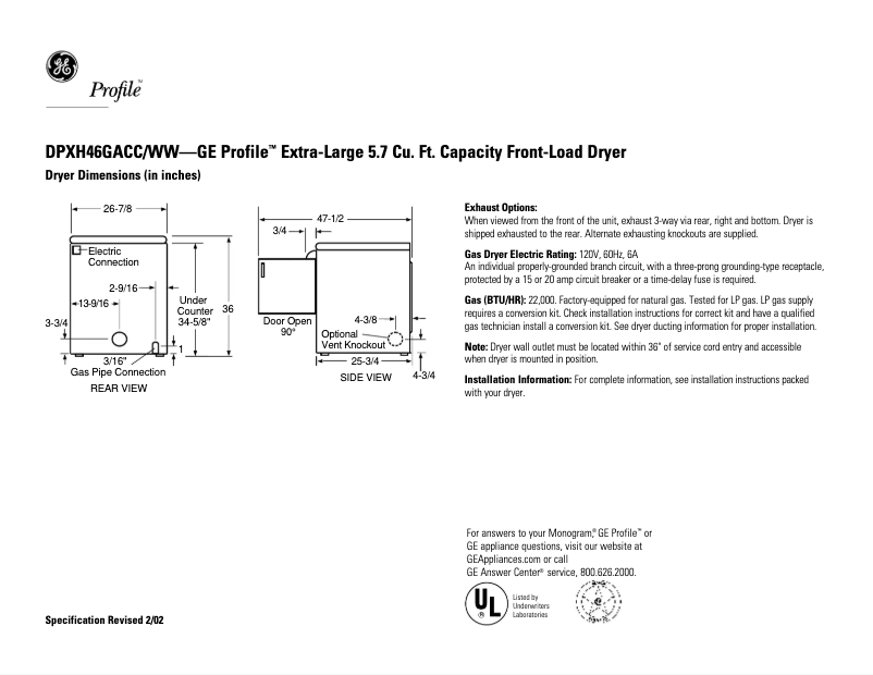 Image de la première page du manuel de l'appareil Profile DPXH46GAWW
