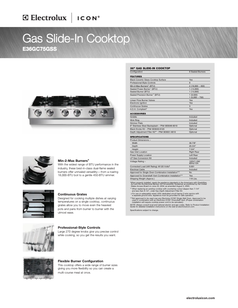 Page n°1 - Fiche technique Electrolux E36GC75GSS