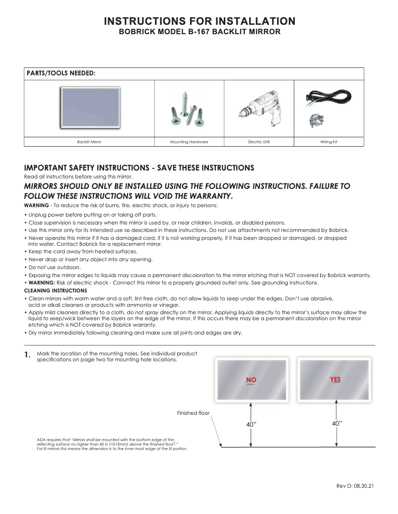 Page 1 de la notice Guide d'installation Bobrick B-167