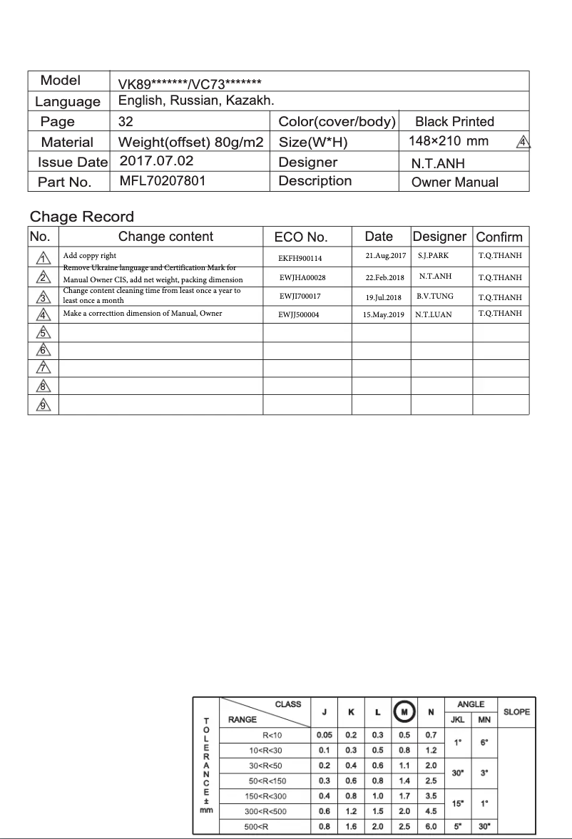 Page 1 de la notice Manuel utilisateur LG VC73189NHTS