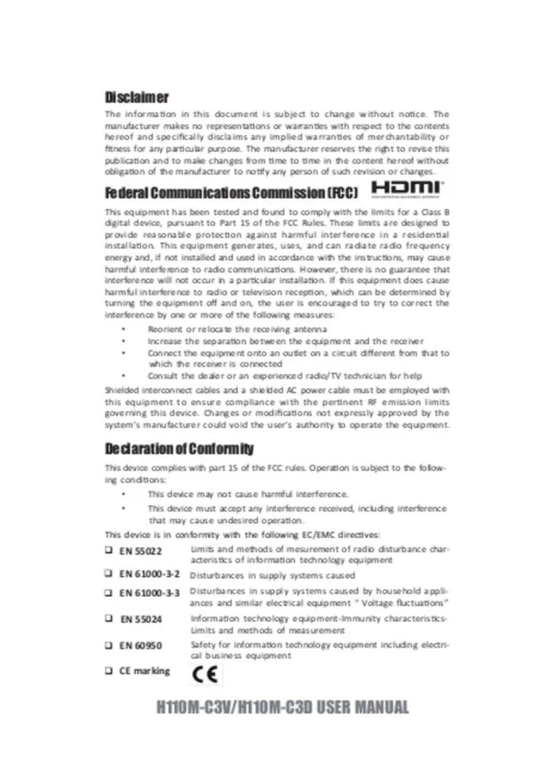 Image de la première page du manuel de l'appareil H110M-C3V