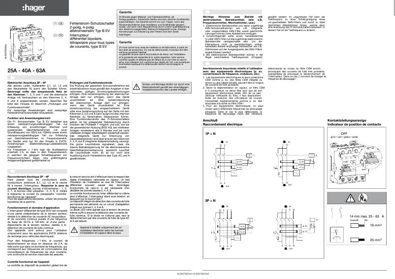 Page 1 de la notice Instructions / montage Hager CD725EV