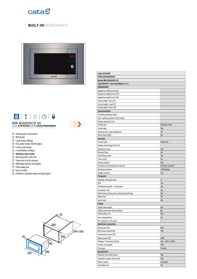 Page 1 de la notice Manuel utilisateur CATA MW BI2001DCG SS