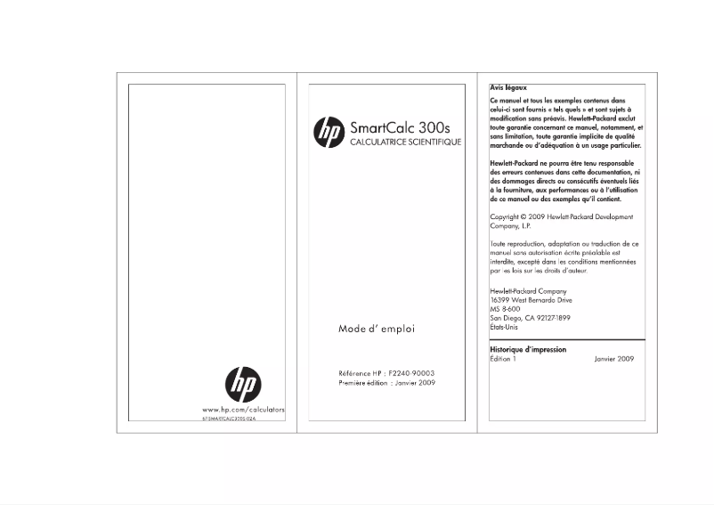 Page n°1 - Manuel utilisateur HP SmartCalc 300s