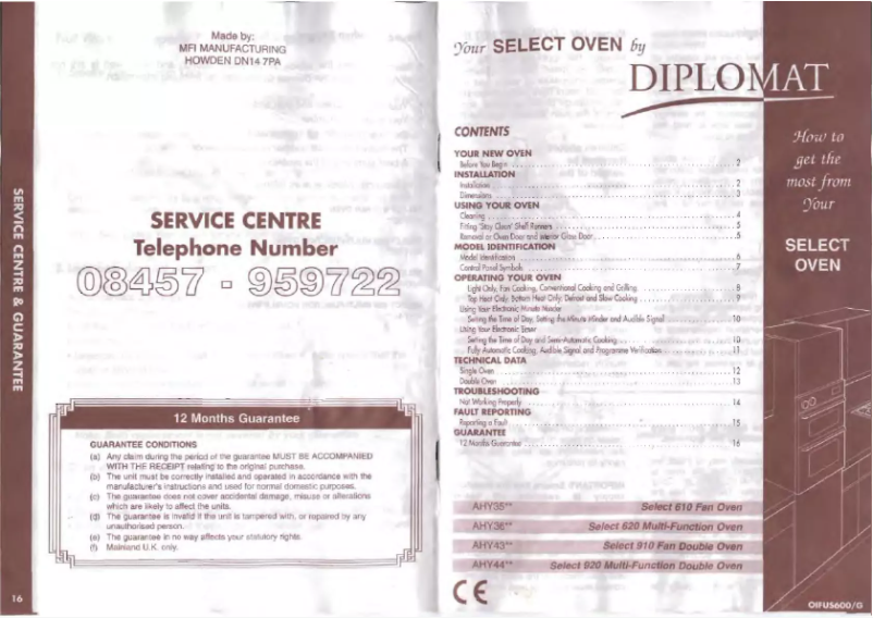 Page n°1 - Manuel utilisateur Diplomat Select AHY4410