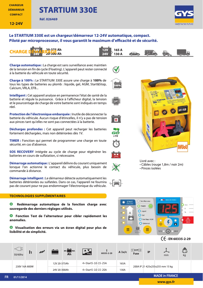 Page n°1 - Fiche technique GYS Startium 330E