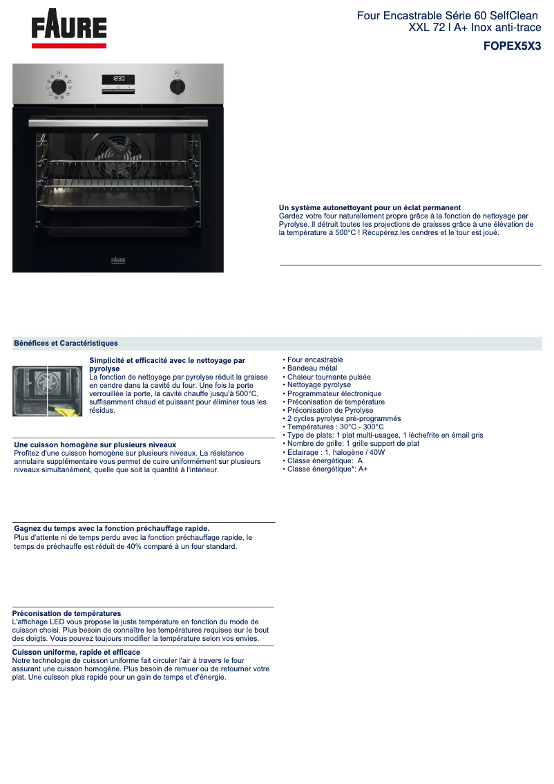 Page 1 de la notice Fiche technique Faure FOPEX5X3