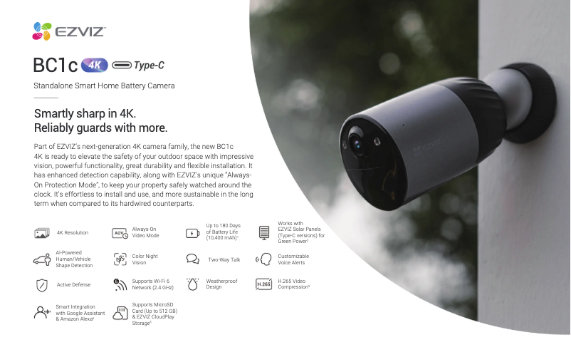Page 1 de la notice Fiche technique EZVIZ BC1c 4K