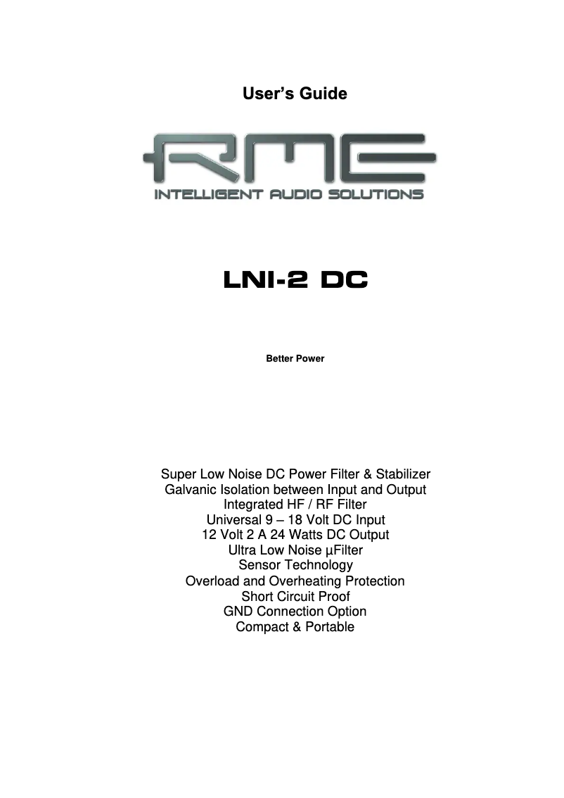 Page 1 de la notice Manuel utilisateur RME LNI-2 DC